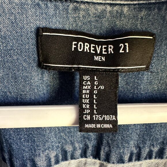 forever 21 faux jean denim mens flannel - Picture 3 of 3